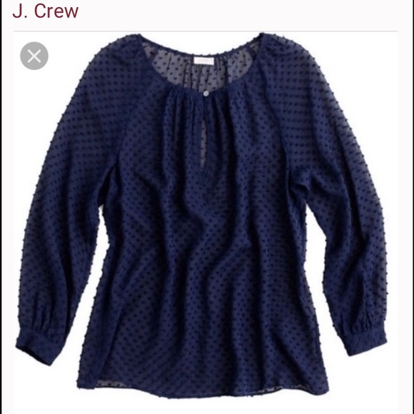 J. Crew Tops - J. Crew Navy Sheer Swiss Dot Blouse XXS